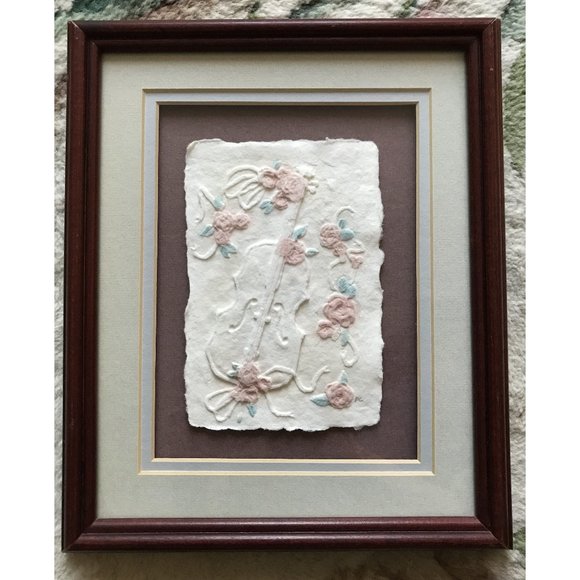 Cello - Vintage Framed Hand Cast Paper Artwork - Figi Graphics - Signed - Picture 1 of 9